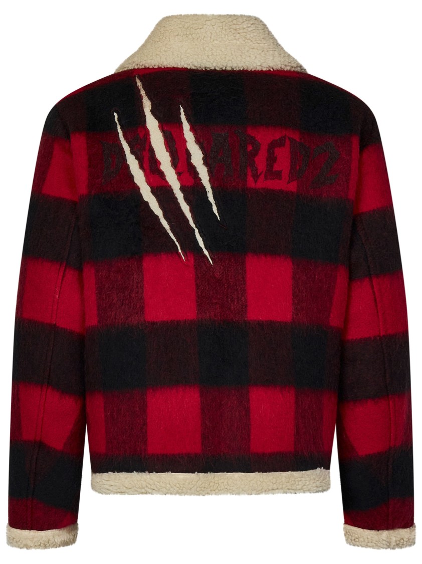 Shop Dsquared2 Aviator Jacket In Red And Black Checked Wool Blend In Multicolor