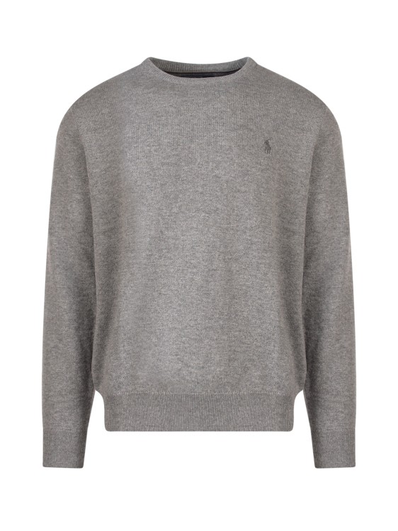 Shop Polo Ralph Lauren Wool Sweater With Embroidered Logo In Grey