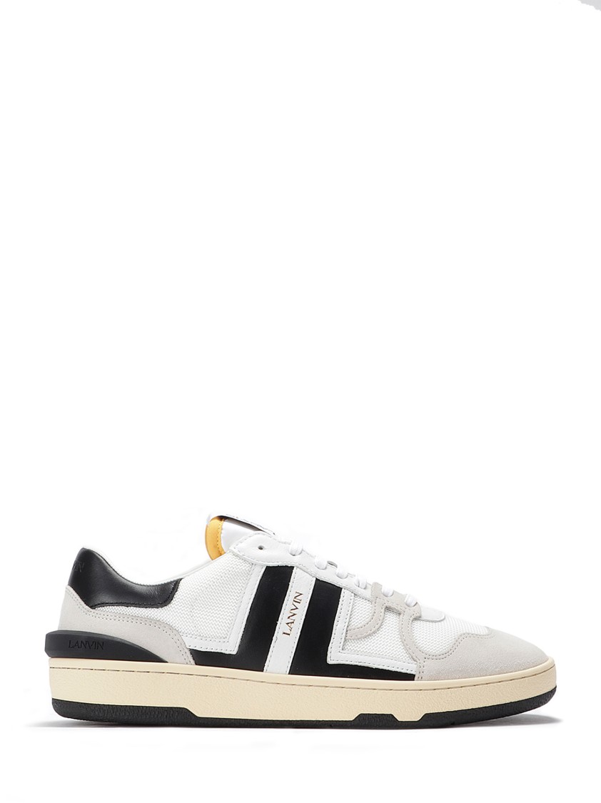 Shop Lanvin Leather Sneakers With Contrast Bands In White