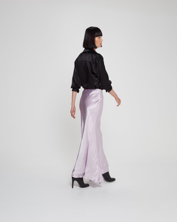Shop Serena Bute Satin Bias Maxi Skirt - Soft Lilac In Purple