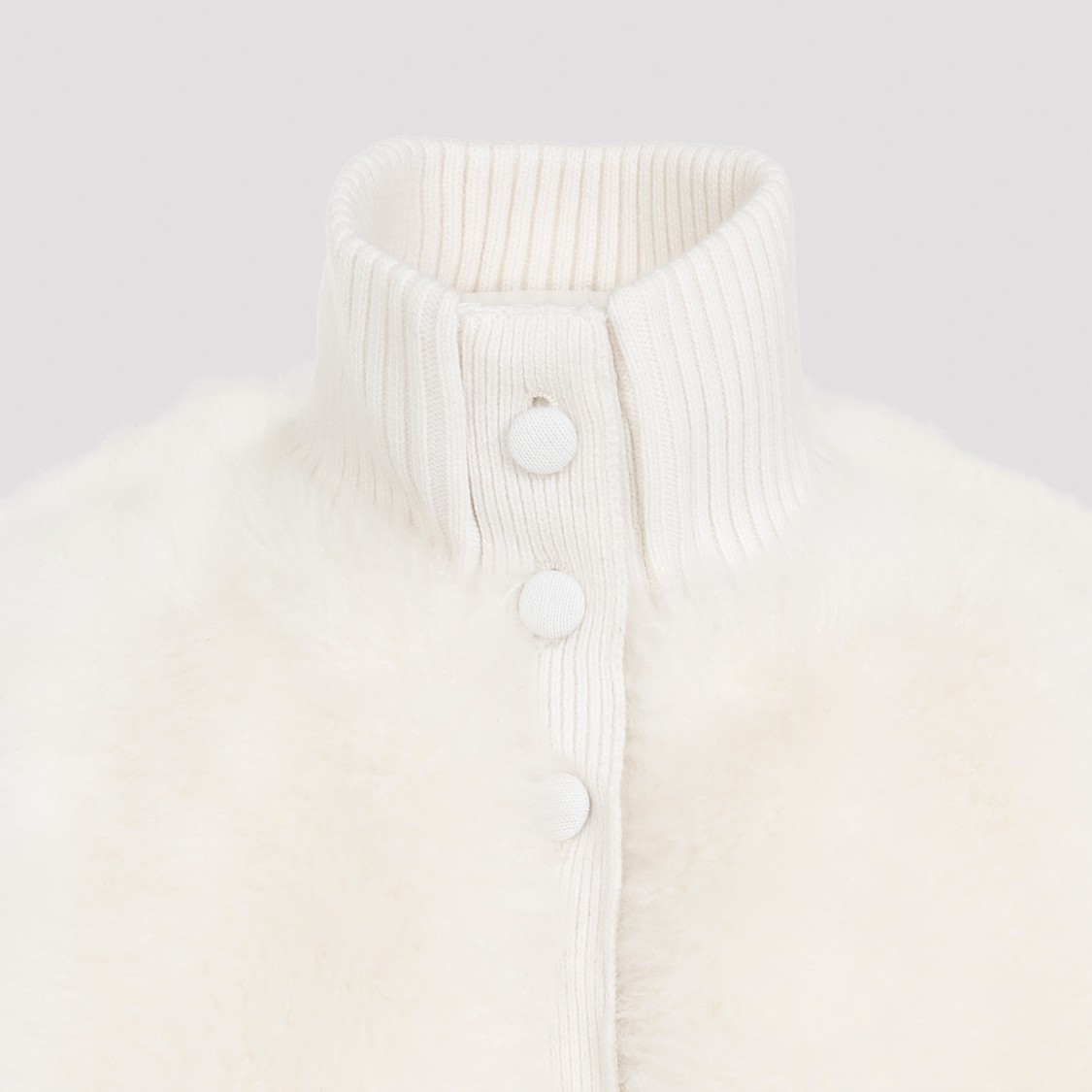 Yves Salomon Lambskin And Fur Vest With Ribbed Collar And Button Closure In White