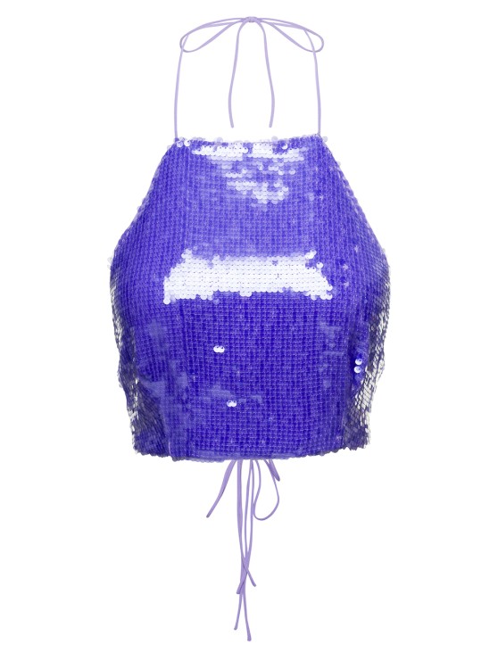 Shop Sabina Musayev Lara' Purple Halterneck Crop Top With All-over Paillettes In Polyester