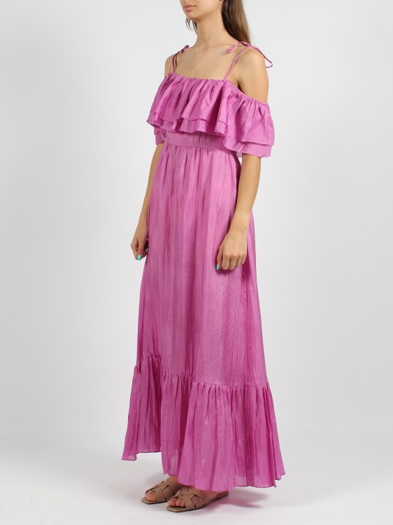 Shop The Rose Ibiza Ruffled Silk Long Dress In Pink