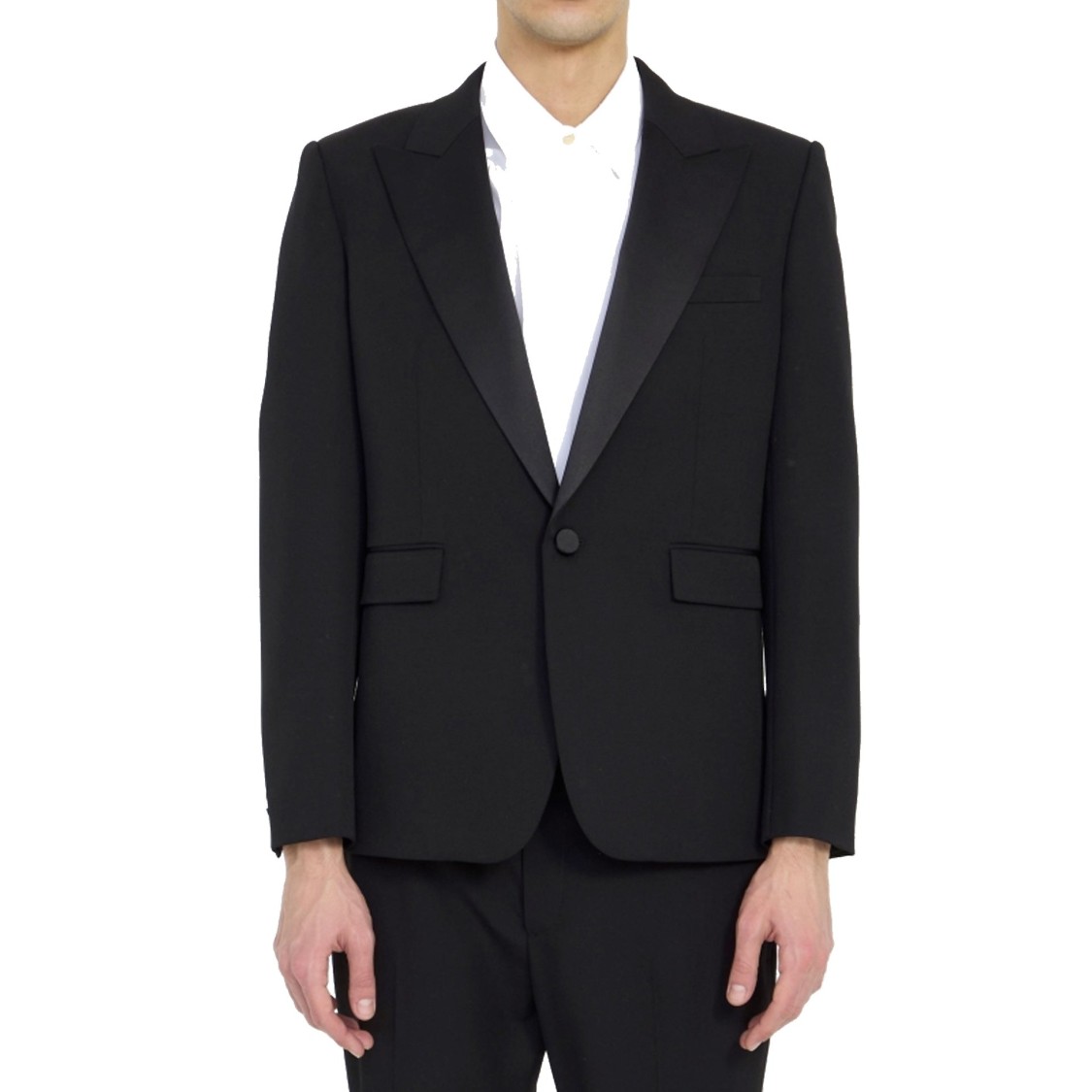 Saint Laurent Black Single-breasted Tuxedo Jacket In Virgin Wool Man In Black