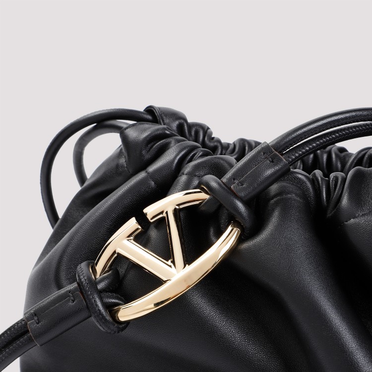 Shop Valentino Black Leather Vlogo Drawstring Bucket Bag