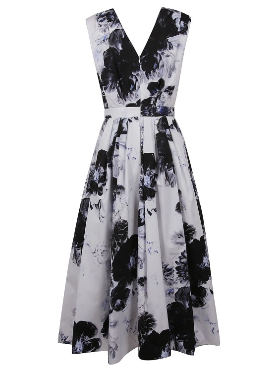 Shop Alexander Mcqueen Cotton Poplin Dress With All-over Chiaroscuro Floral Print In Grey