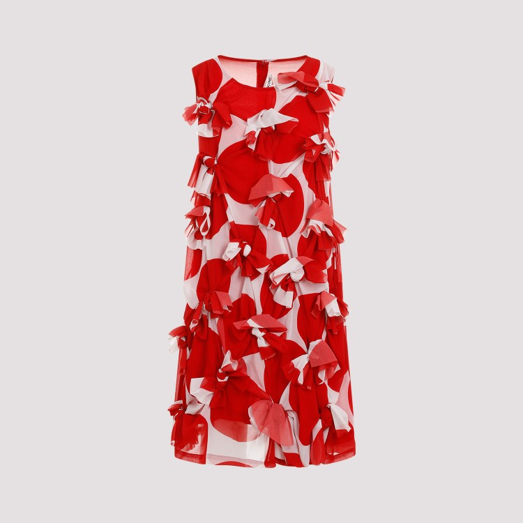 Shop Comme Des Garçons Red And Pink Floral-appliqué Botanical-print Dress