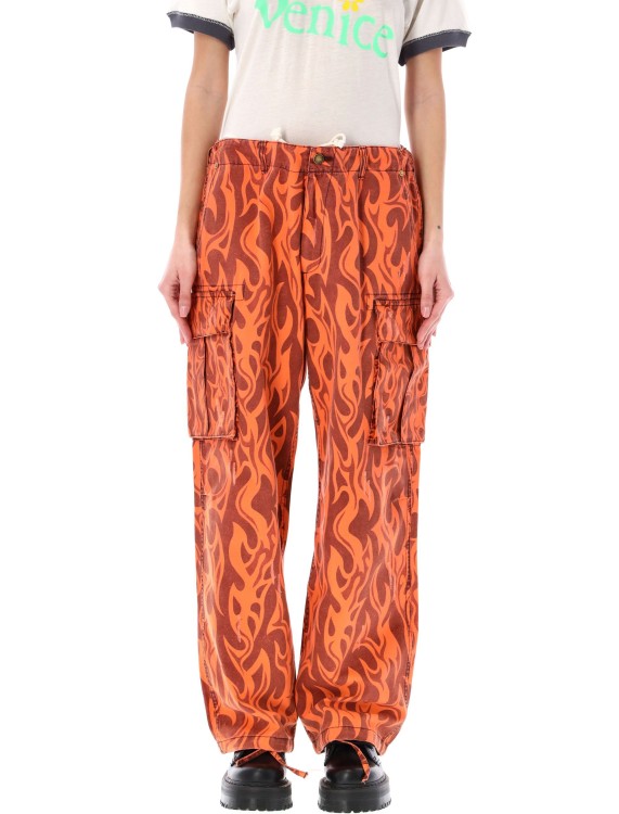 Shop Erl Printed Flame Cargo Pants In Orange