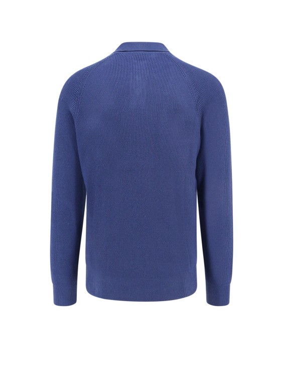 Shop Brunello Cucinelli Ribbed Cotton Polo Sweater In Blue