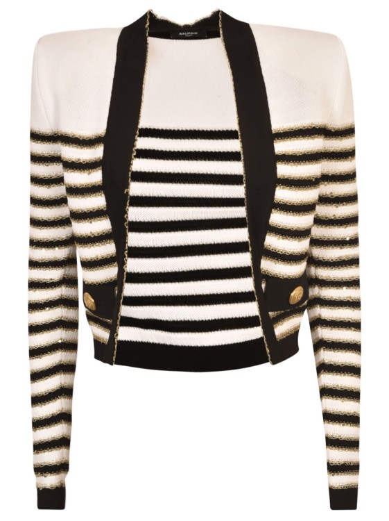 Balmain Striped Viscose Knit Open Jacket In Neutrals