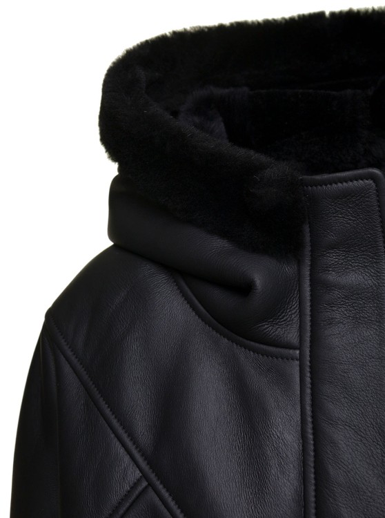 Shop Blancha Black Cropped Hooded Shearling Jacket In Merino