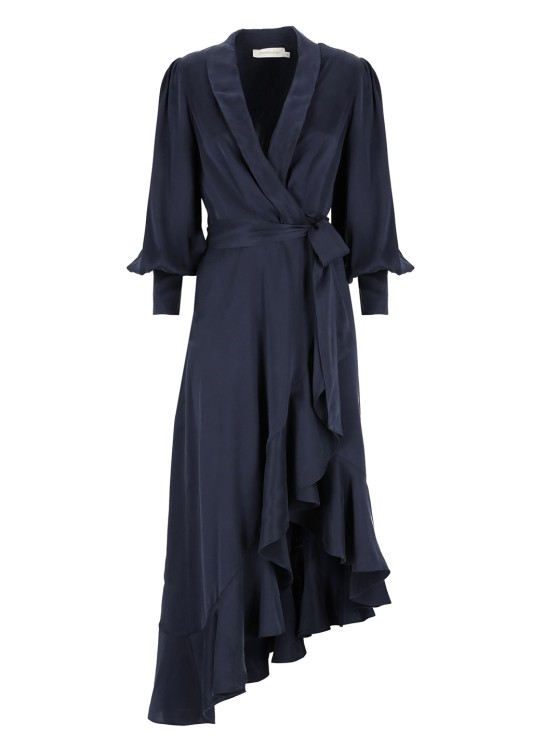 Shop Zimmermann Blue Silk Dress In Black