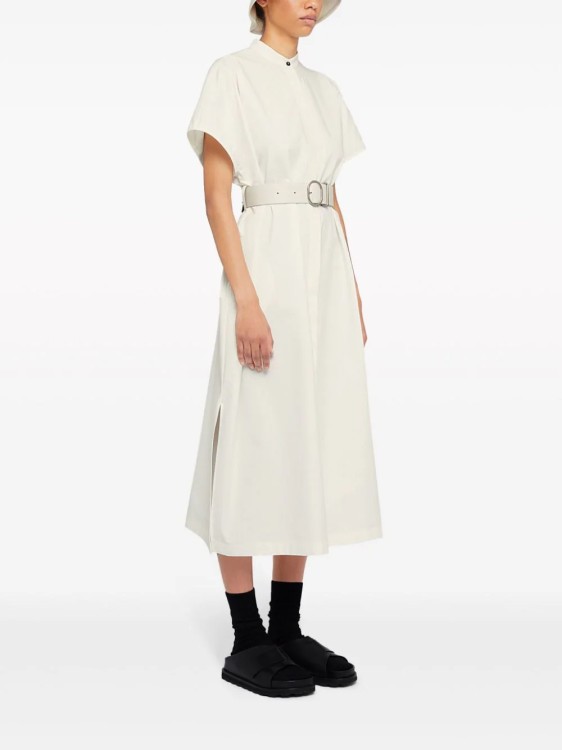 Shop Jil Sander Midi Dress Collarless White