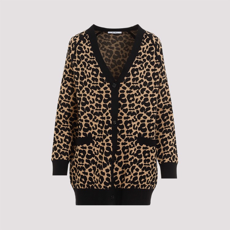 Shop Max Mara Tenore Leopard Animalier Viscose Cardigan In Brown