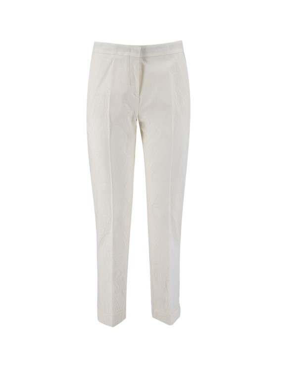 Etro White Stretch Cotton Blend Jacquard Tailored Trousers