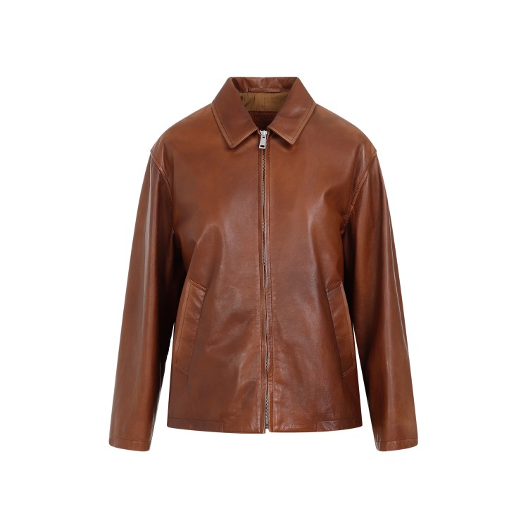 Shop Prada Brown Lamb Leather Jacket