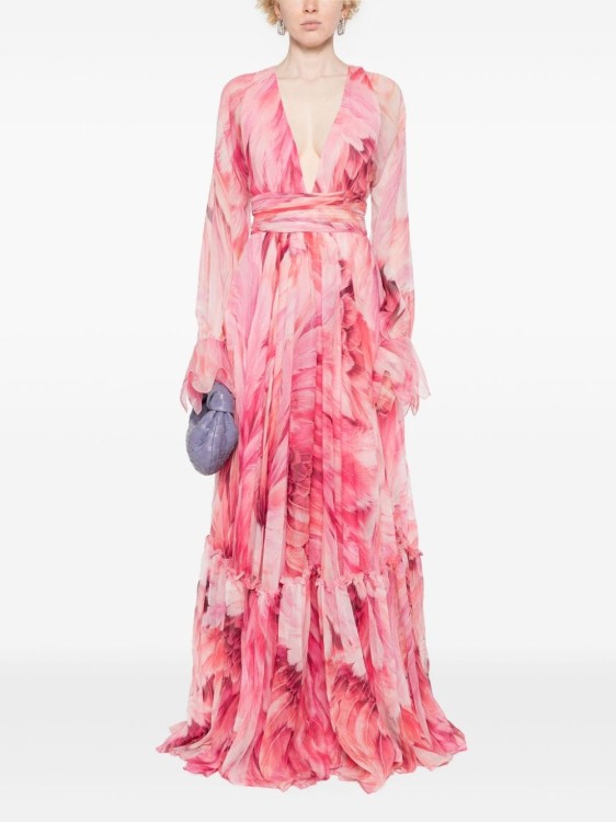 Shop Roberto Cavalli Plumage Print Long Dress In Pink