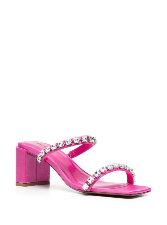 Shop By Far Fucsia Tanya Mules Sandals With Crystal Embellishment In Leather In Pink