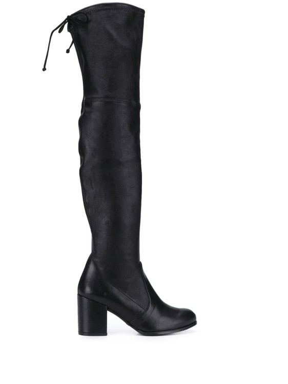 Shop Stuart Weitzman Black Leather Block Heel Thigh-high Boots