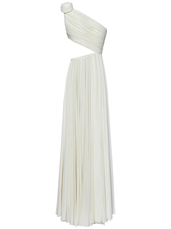 Shop Giambattista Valli Long Ivory Viscose Jersey One-shoulder Dress In White