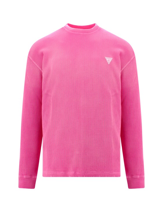Shop Guess Cotton Sweater With Logo Patch In Pink