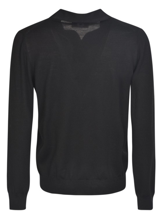 Shop Lardini Black Fine-knit Wool Polo Shirt