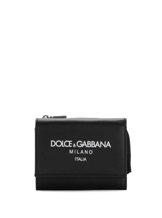 Dolce & Gabbana Black Wallet With Contrasting Logo Print In Leather