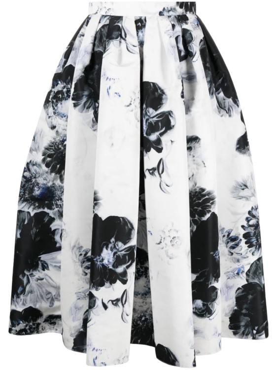 Shop Alexander Mcqueen Chiaroscuro Multicolor Midi Skirt In White