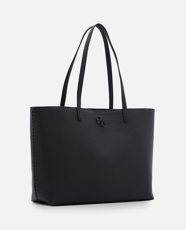 Shop Tory Burch Mcgraw Tote Leather Bag In Black