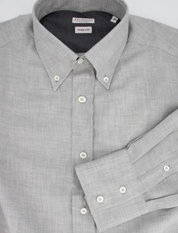 Shop Brunello Cucinelli Grey Slim Fit Shirt