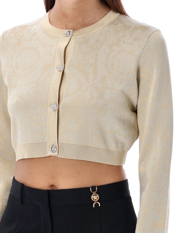 Versace Barocco Texture Cropped Cardigan In Black