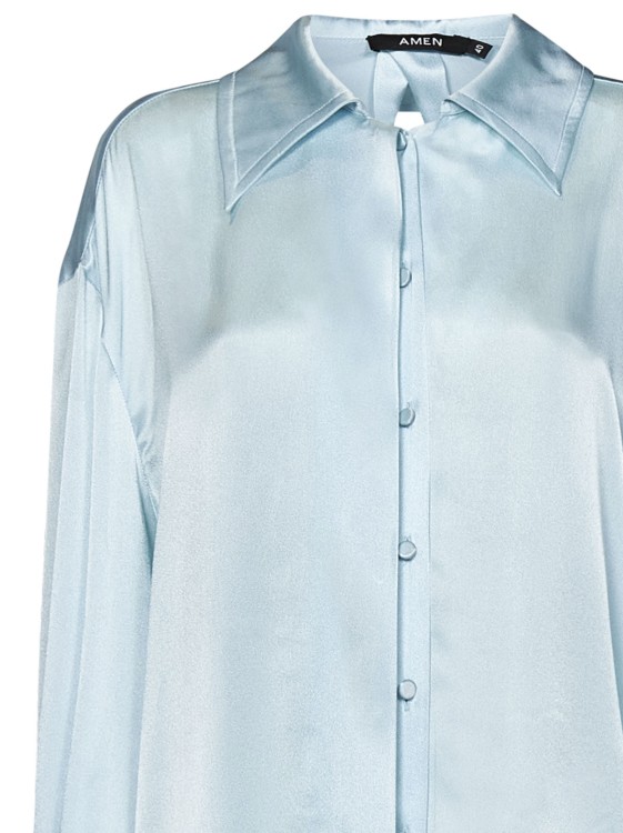 Shop Amen Light Blue Silk Blend Satin Shirt