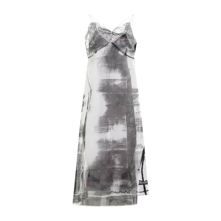 Maison Margiela Lace Trim Abstract-print Midi Slip Dress In Grey