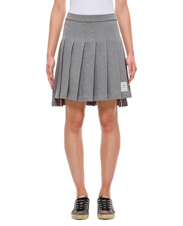 Shop Thom Browne Mini Cotton Pleated Skirt In Grey