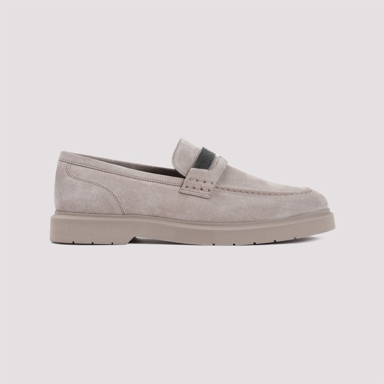 Shop Brunello Cucinelli Grey Leather Loafers