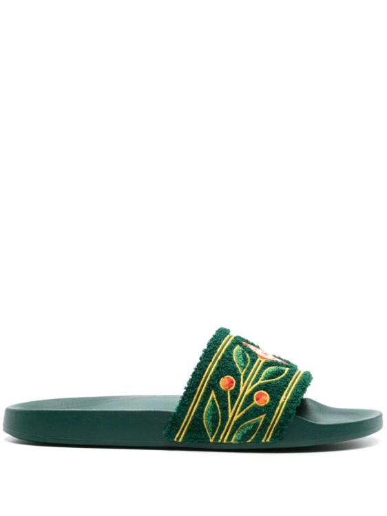 Shop Casablanca Embroidered Terry-cloth Slides In Black