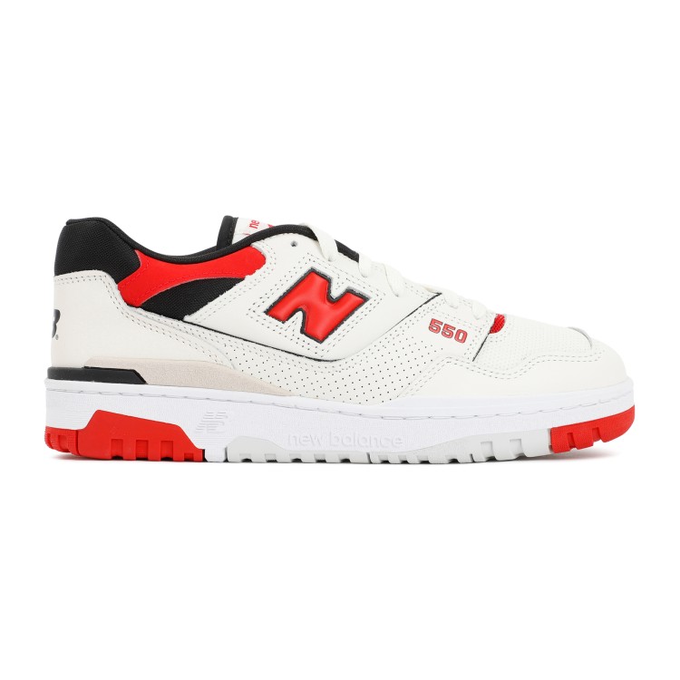 Shop New Balance White And Red 550 Premium Leather Sneakers