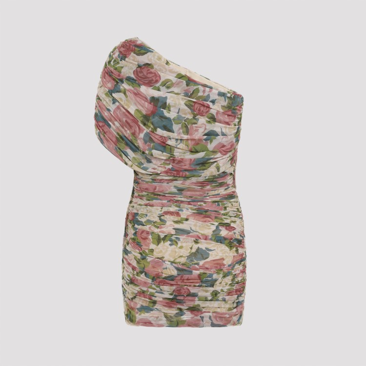 Saint Laurent Pink One Shoulder Mini Dress In Techno Fabric Woman In Multicolor