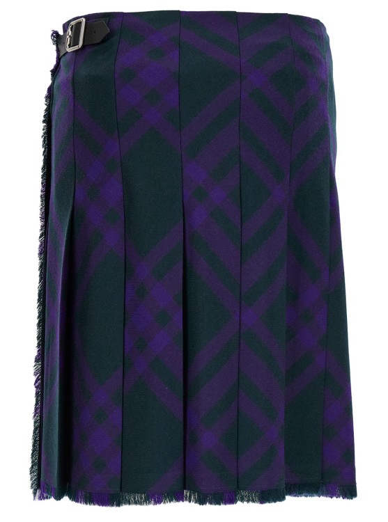 Shop Burberry Kilt Wool Skirt In Blue