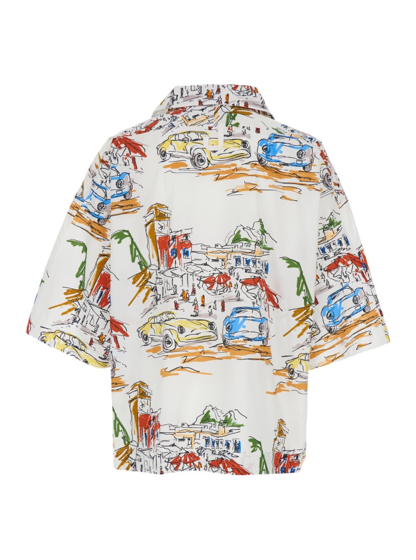 Shop Jacquemus La Chemise Casaco' Multicolor Bowling Shirt With Graphic Print In Cotton In White