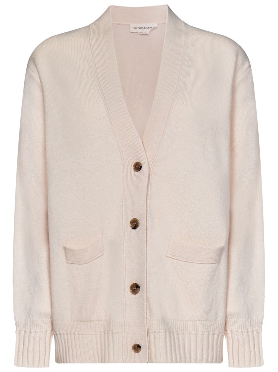 Victoria Beckham Ivory Lambswool Double Layer Cardigan In Grey