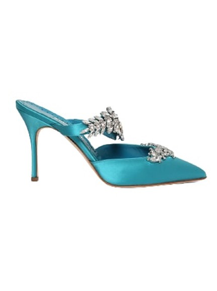 Manolo Blahnik Lurum 90 Crystal-embellished Satin Mules In Black