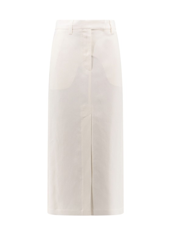 Shop Brunello Cucinelli Viscose And Linen Skirt With Frontal And Back Slit In White