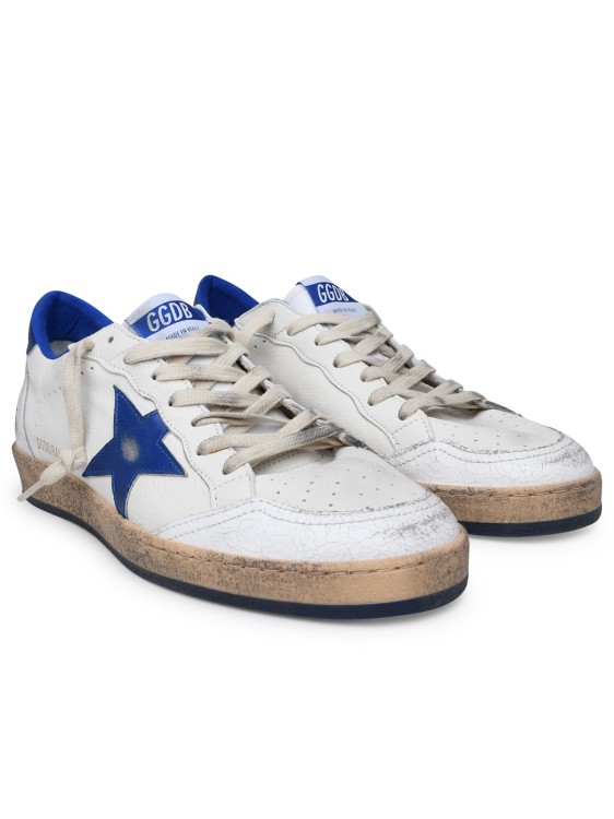 Golden Goose Ball Star Sneakers In White Nappa Leather With Light Blue Laminated Leather Star And Heel Tab In White