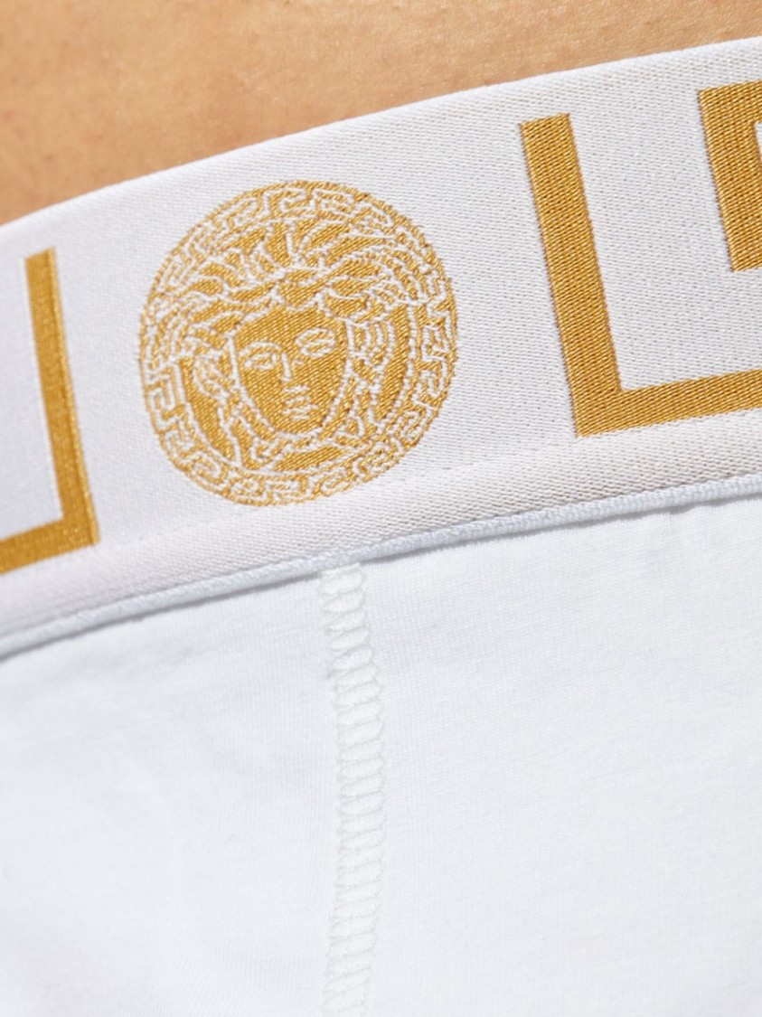 Shop Versace Luxurious Cotton Blend Underwear With Iconic Gold Logo Waistband In White