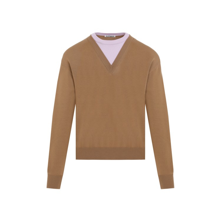 Jil Sander Brown And Lillac Double-neck Sweater In Wool Man In Brown