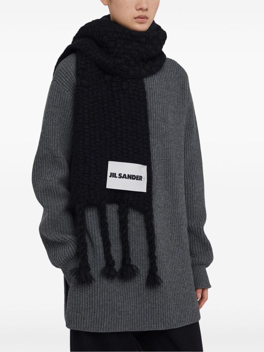 Jil Sander Fringed Brushed Scarf In Black