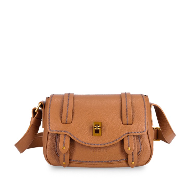 Plinio Visona' Caramel Leather Shoulder Bag In Brown