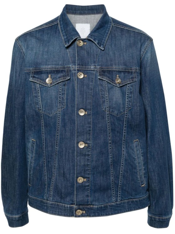 Shop Eleventy Panelled Denim Jacket In Blue