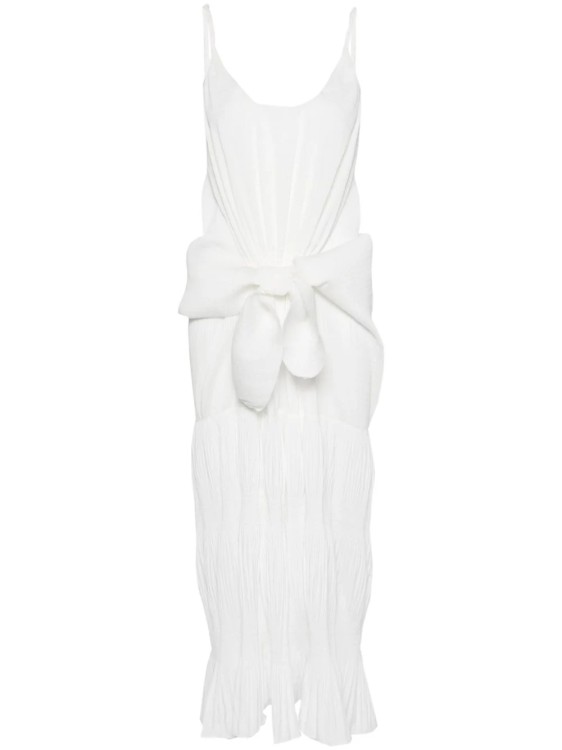 Shop Jw Anderson White Pleated Knot-detail Maxi Dress